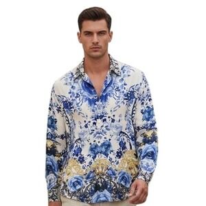 Camilla 100% Silk Hotel Franks Men size XXL Button Floral Luxury Oversized Shirt